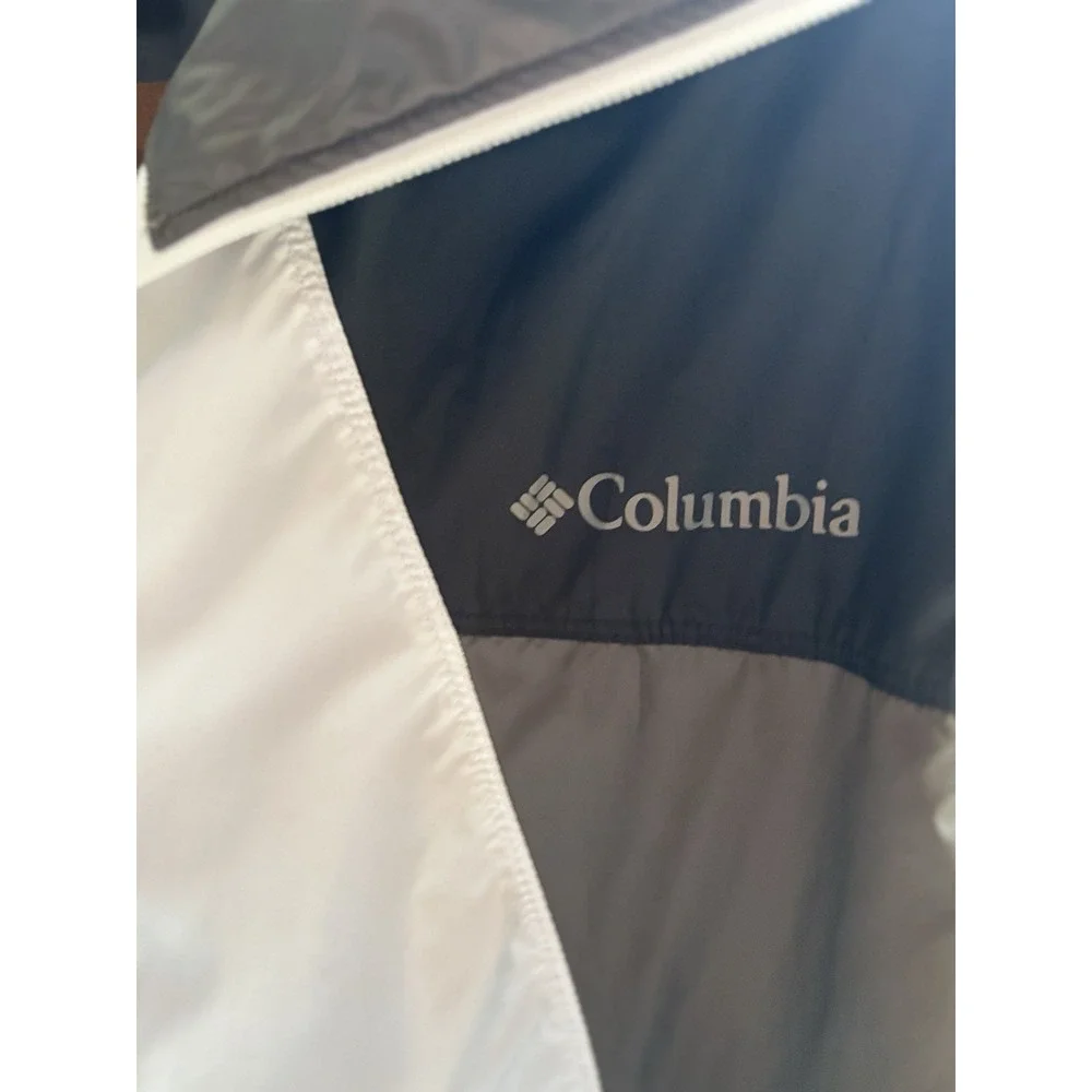Columbia XL‎ Point Park Men Hooded LightWeight White Gray Windbreaker Packable